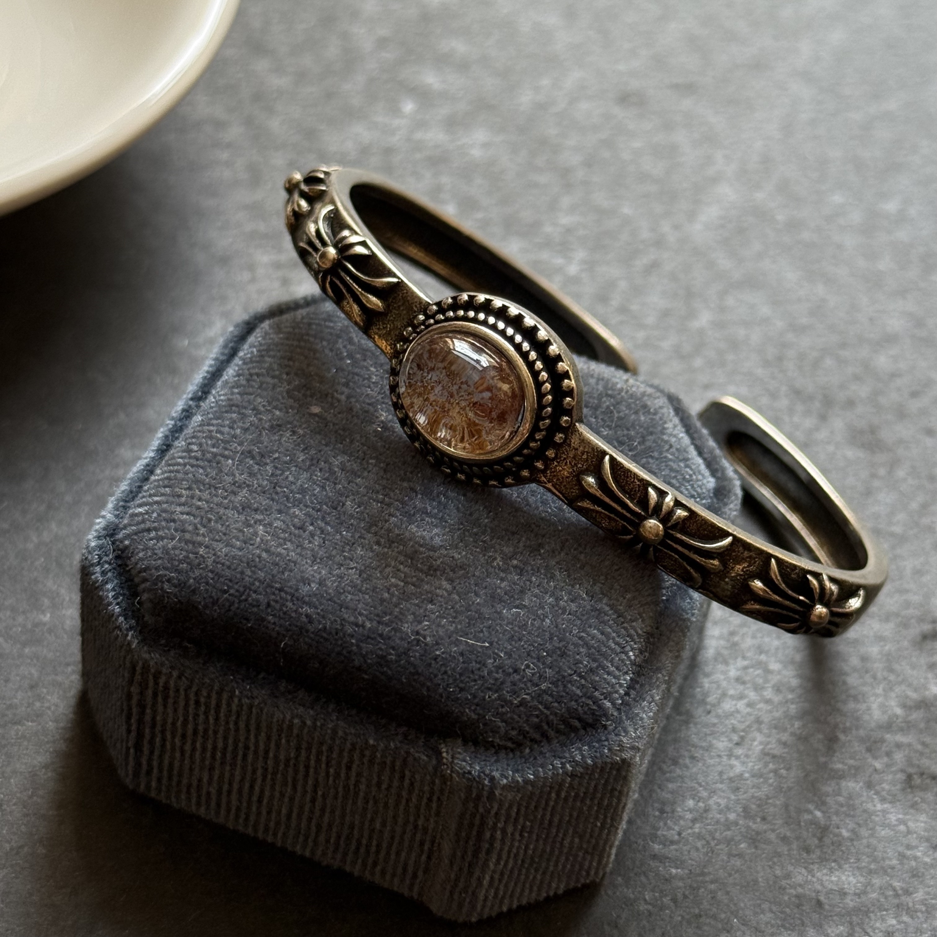 [原石] 幽靈水晶 銅手鐲 金屬手鐲