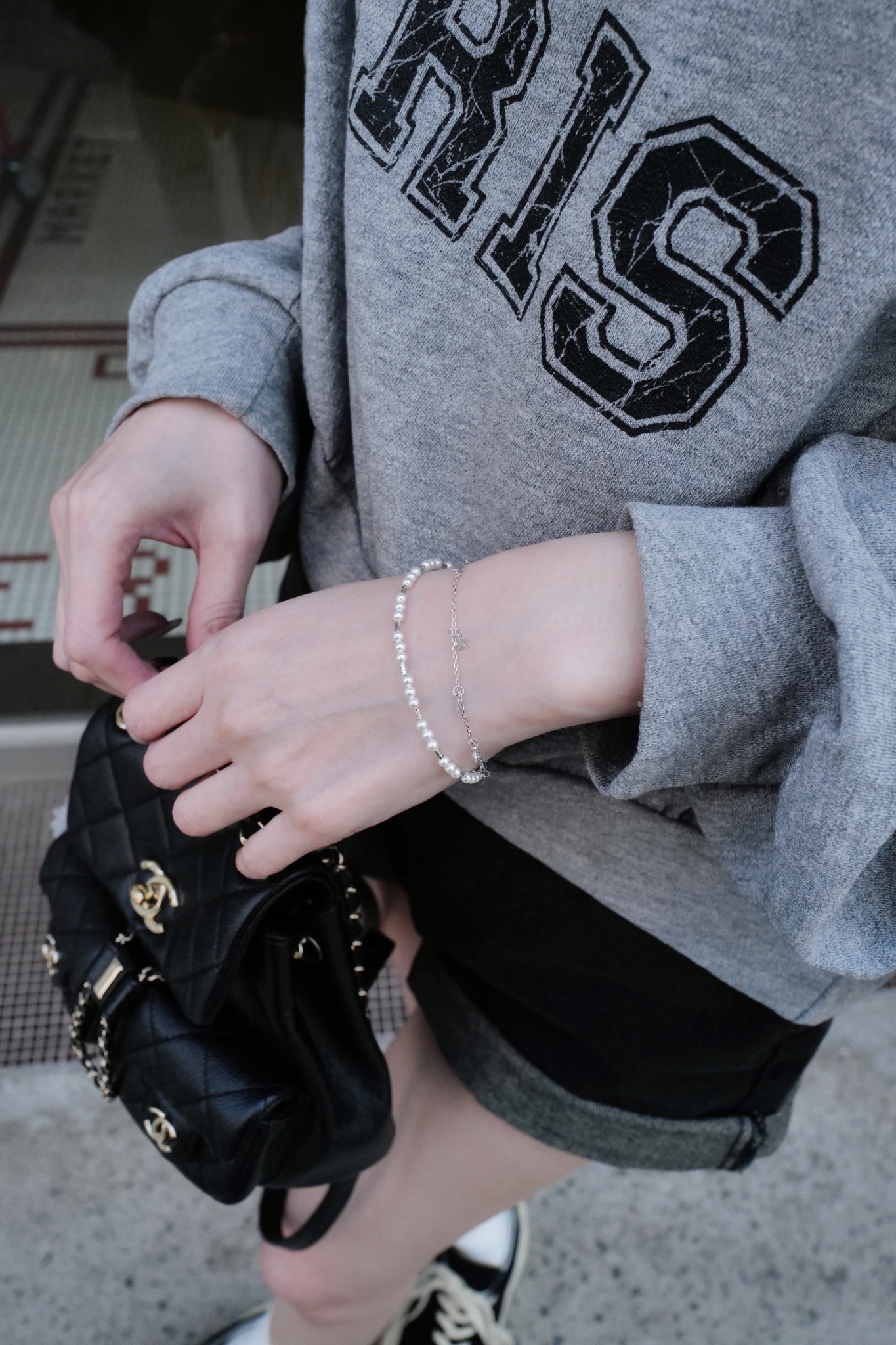 (現貨) 異材質拼接珍珠純銀手環 GB65