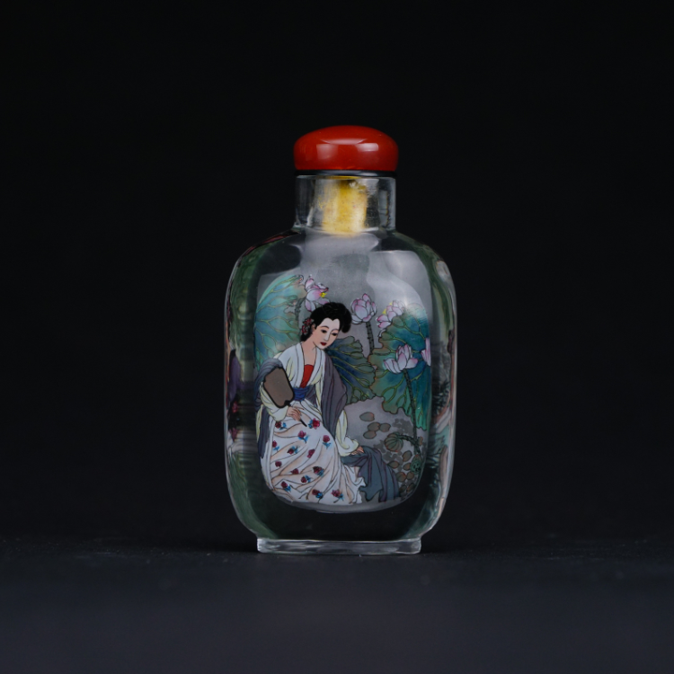 鹿港窯典藏級內畫工藝|仕女圖鼻煙壺 典雅仕女凝繪古風神採與文化意蘊