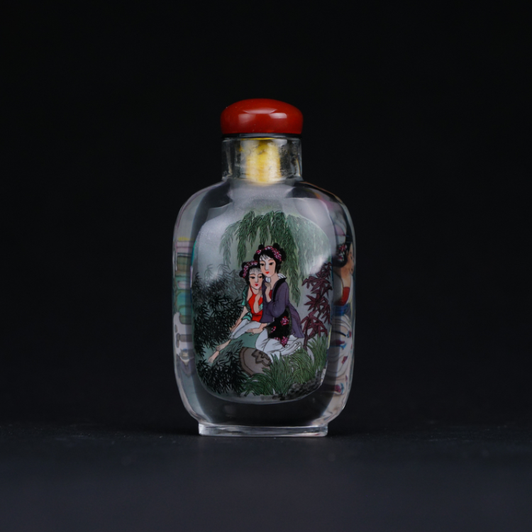 鹿港窯典藏級內畫工藝|仕女圖鼻煙壺 典雅仕女凝繪古風神採與文化意蘊
