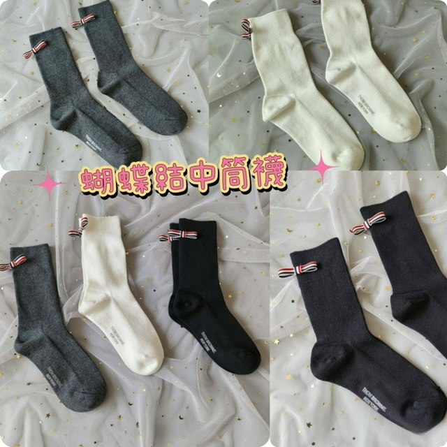 成人蝴蝶結中筒襪（一套三對，每色各一） - 2500817