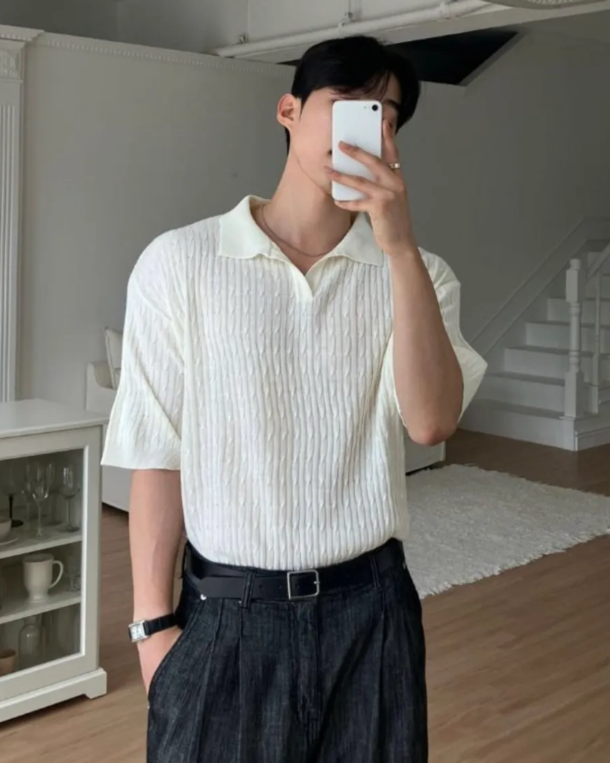 扭紋短袖針織衫