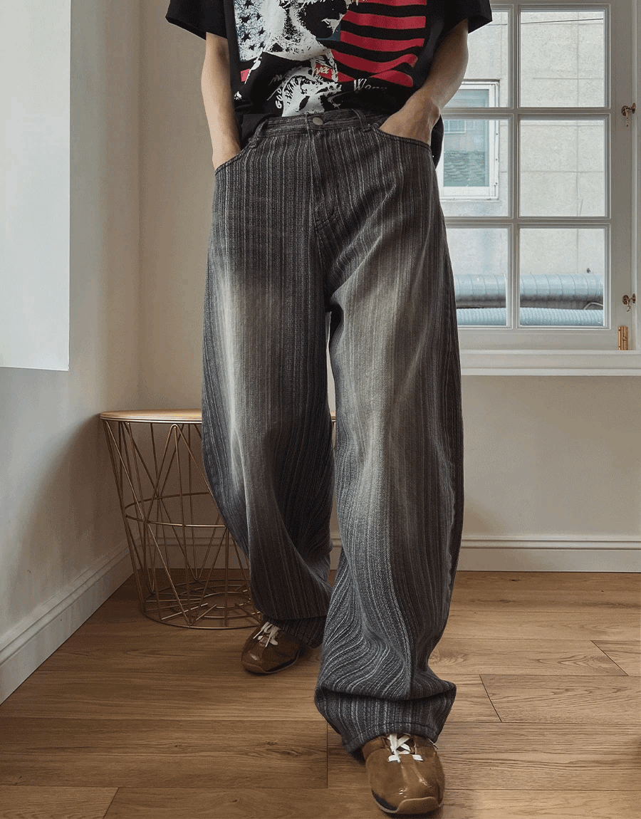 扭紋條紋牛仔褲