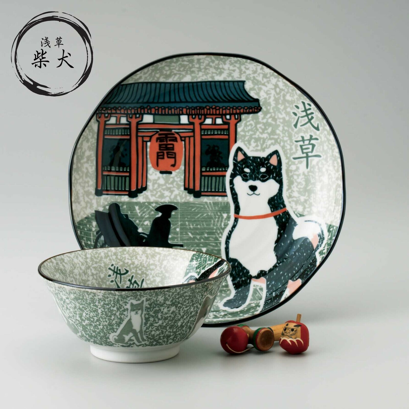 日本美濃燒柴犬(淺草)陶瓷瓦碗19.4cm(高7cm) (日本製)