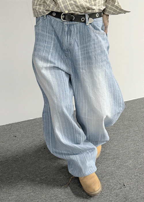 扭紋條紋牛仔褲