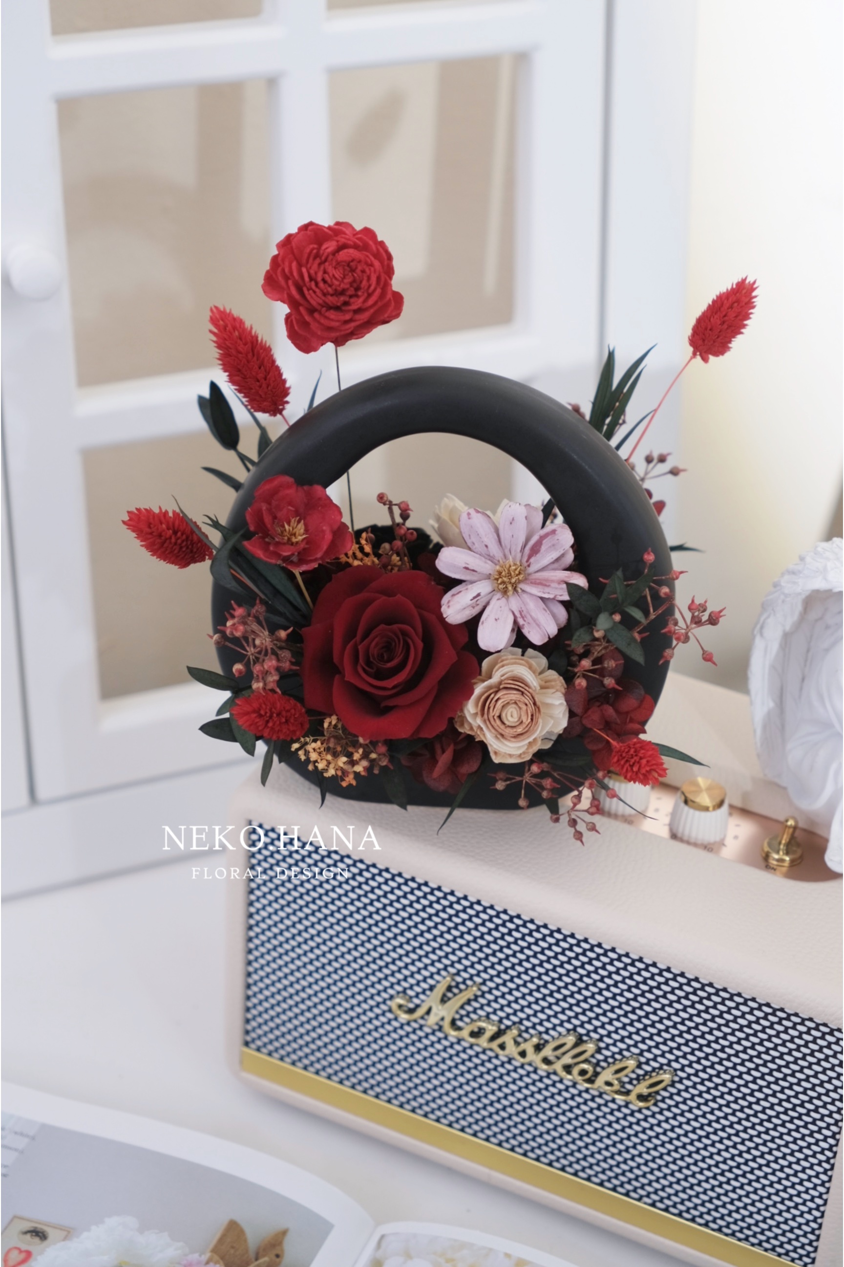 O型日式盆花（紅橘色系）