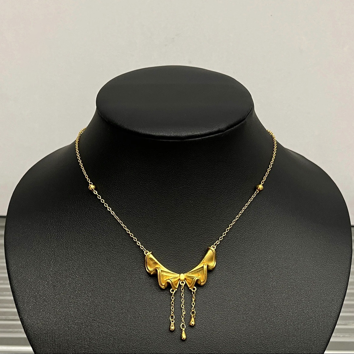 【金輝】流蘇蝴蝶結一體古法沙金項鍊/鎖骨鍊