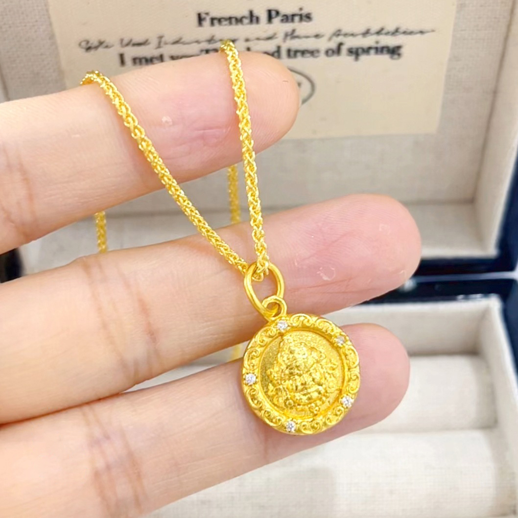 【金輝】鑲鑽財神之王扎基拉姆古法沙金項鍊(蕭邦鍊/天鵝鈎鍊)