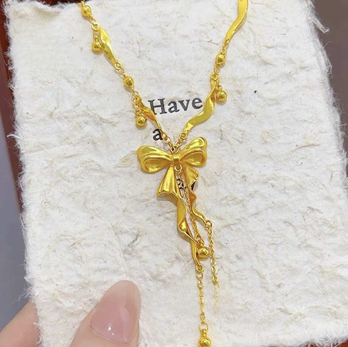 【金輝】蝴蝶結流蘇古法沙金氣質鎖骨鍊/項鍊