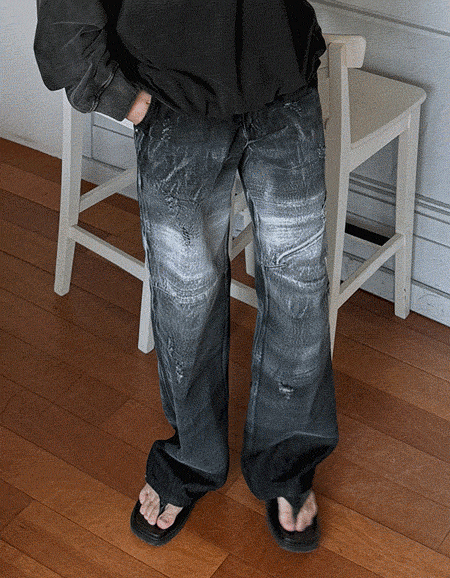 手繪復古刷色破損牛仔褲