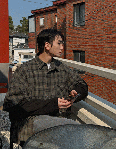 格紋層疊假兩件式襯衫