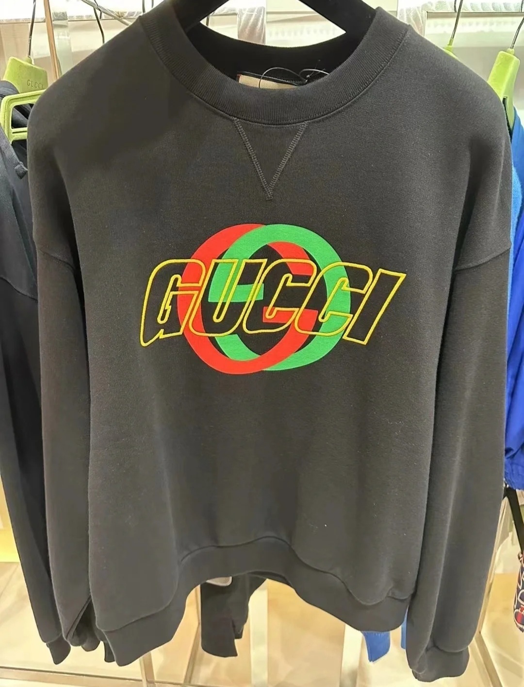 GG 綠色併紅色GG logo 黑色圓領衞衣