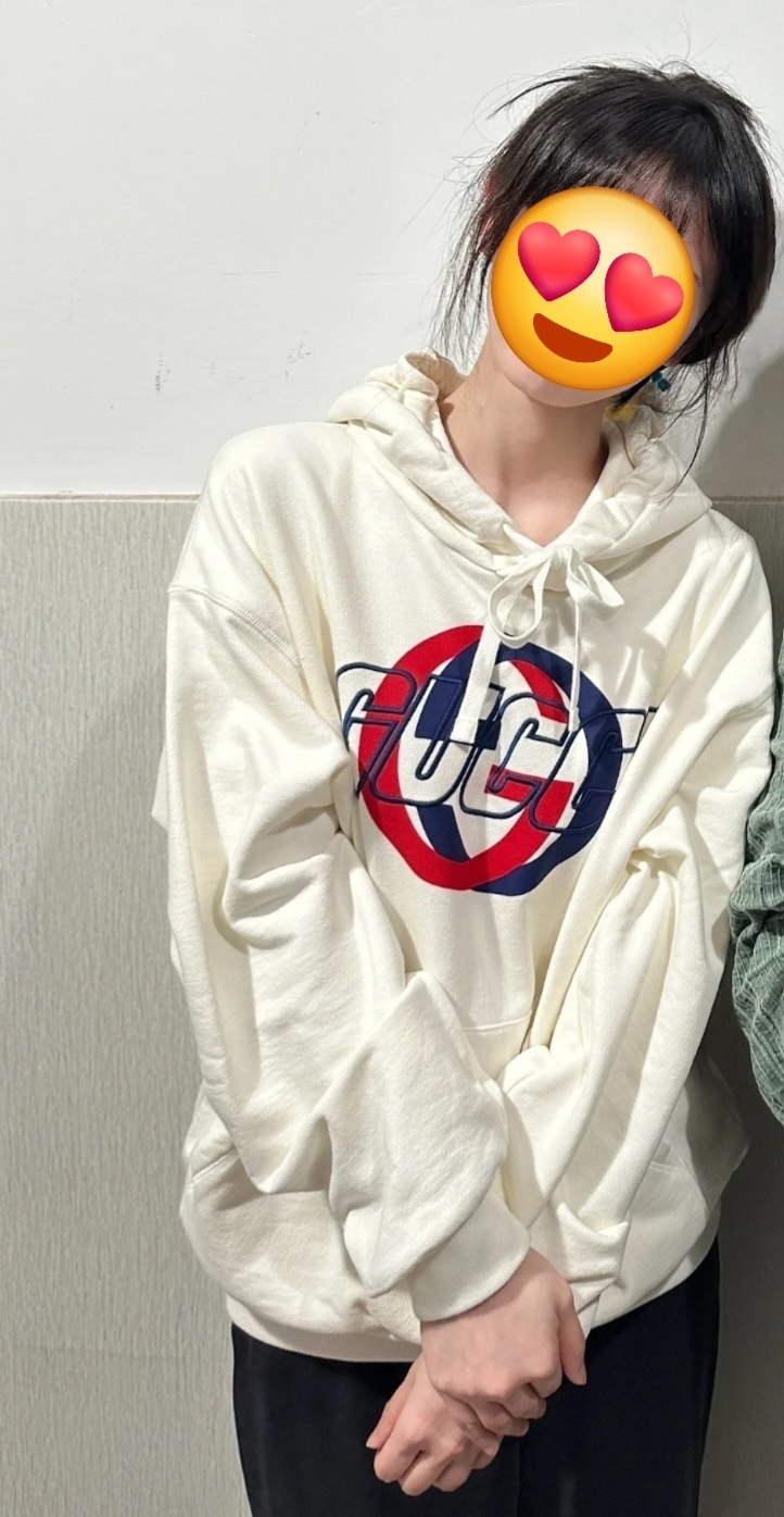 GG 藍色併紅色GG logo 白色有帽衞衣