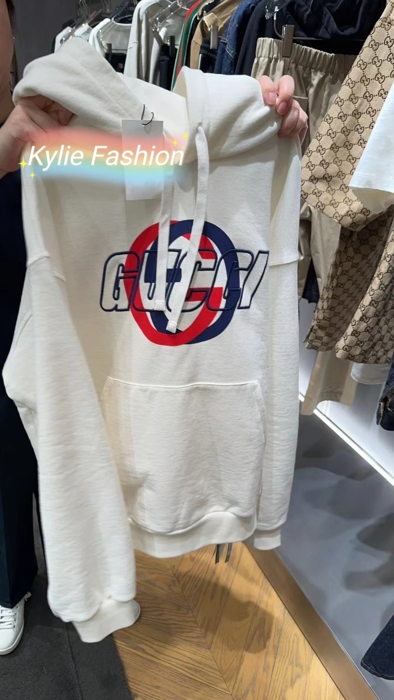 GG 藍色併紅色GG logo 白色有帽衞衣