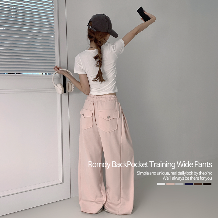 夏季預訂｜後口袋側縫褶訓練寬褲 (7色)