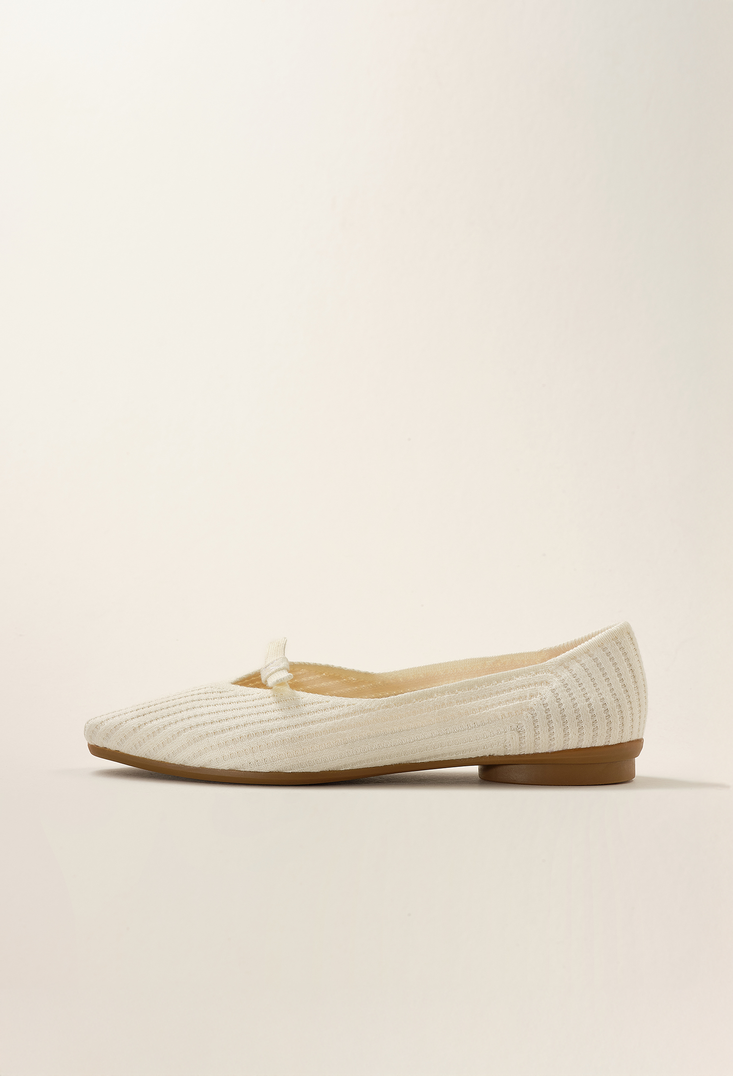 法式領結平底鞋 奶油白