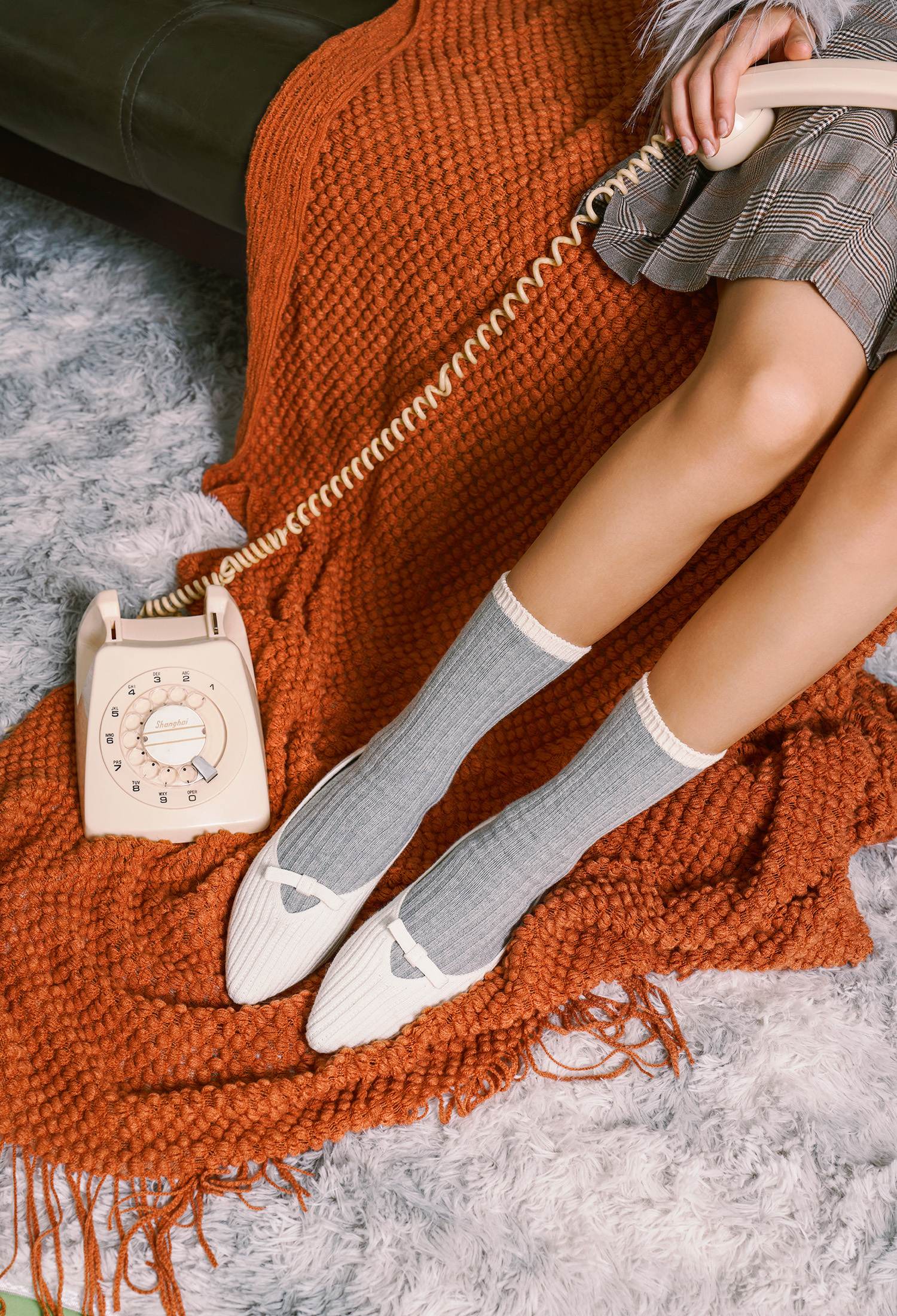 法式領結平底鞋 奶油白