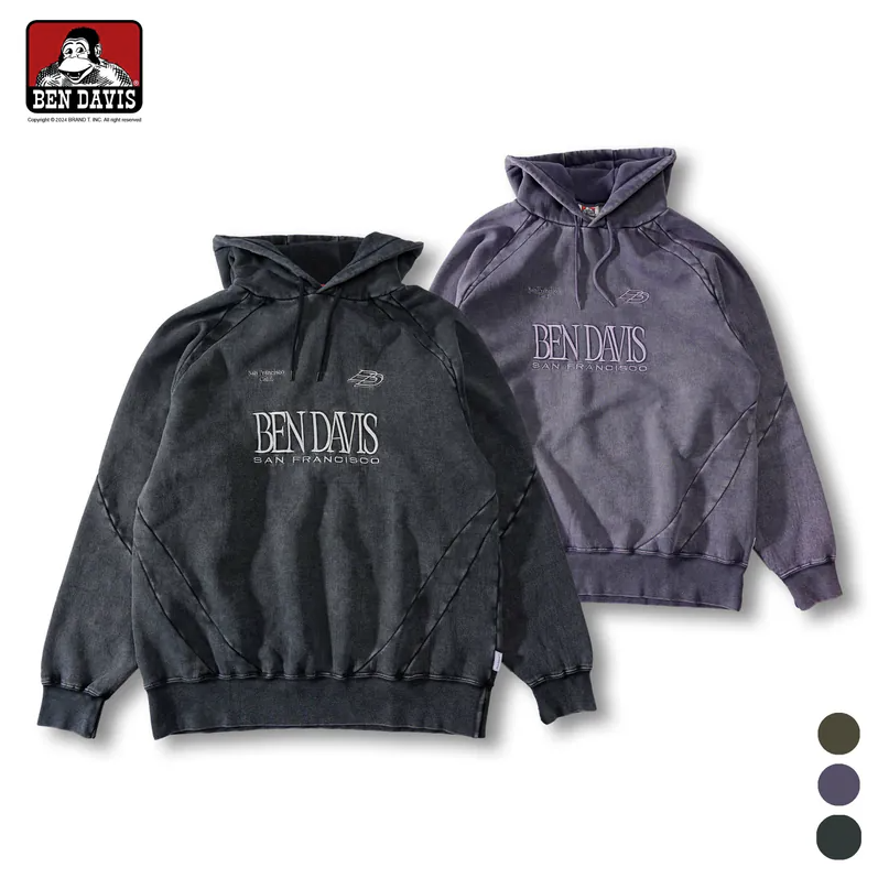 【 BEN DAVIS | DED HOODIE 洗舊胸前英文大刺繡刷毛帽TEE - 3色】
