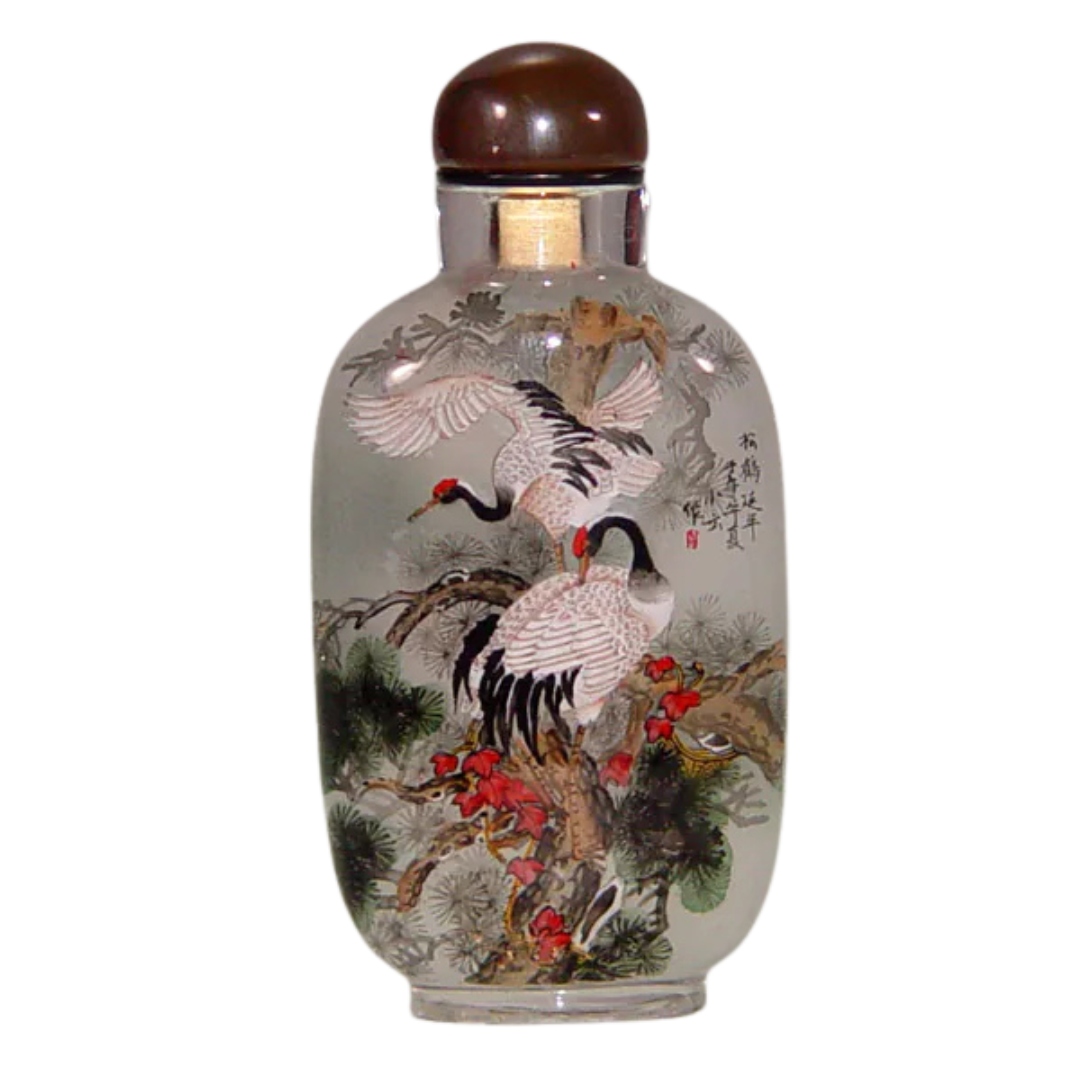 荷塘松鶴鼻煙壺 松鶴延年寓意吉祥長壽與寧靜和諧