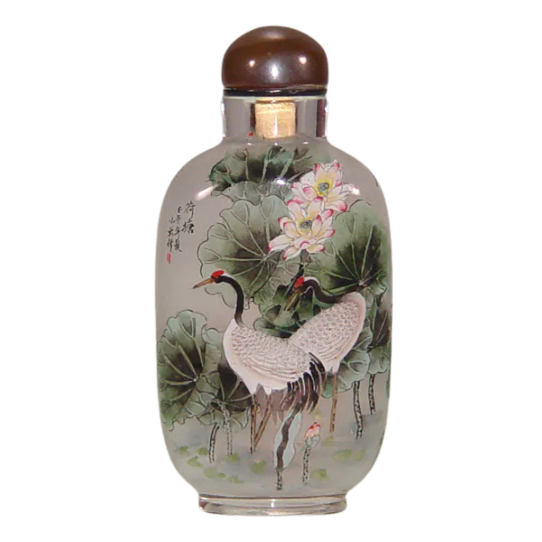 荷塘松鶴鼻煙壺 松鶴延年寓意吉祥長壽與寧靜和諧