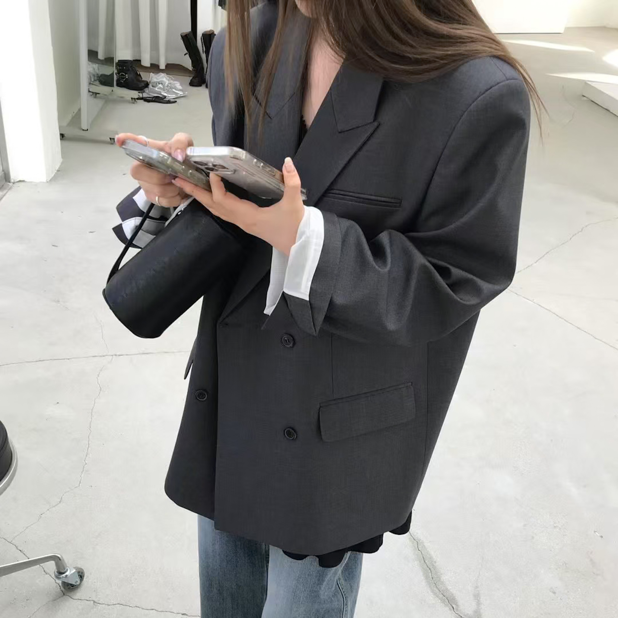 M04Rayon率性個性廓形劍領西外(深灰)