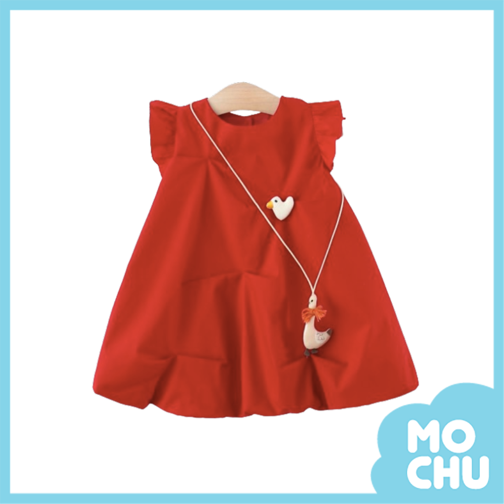 小鴨抓褶飛袖連身裙(二色)