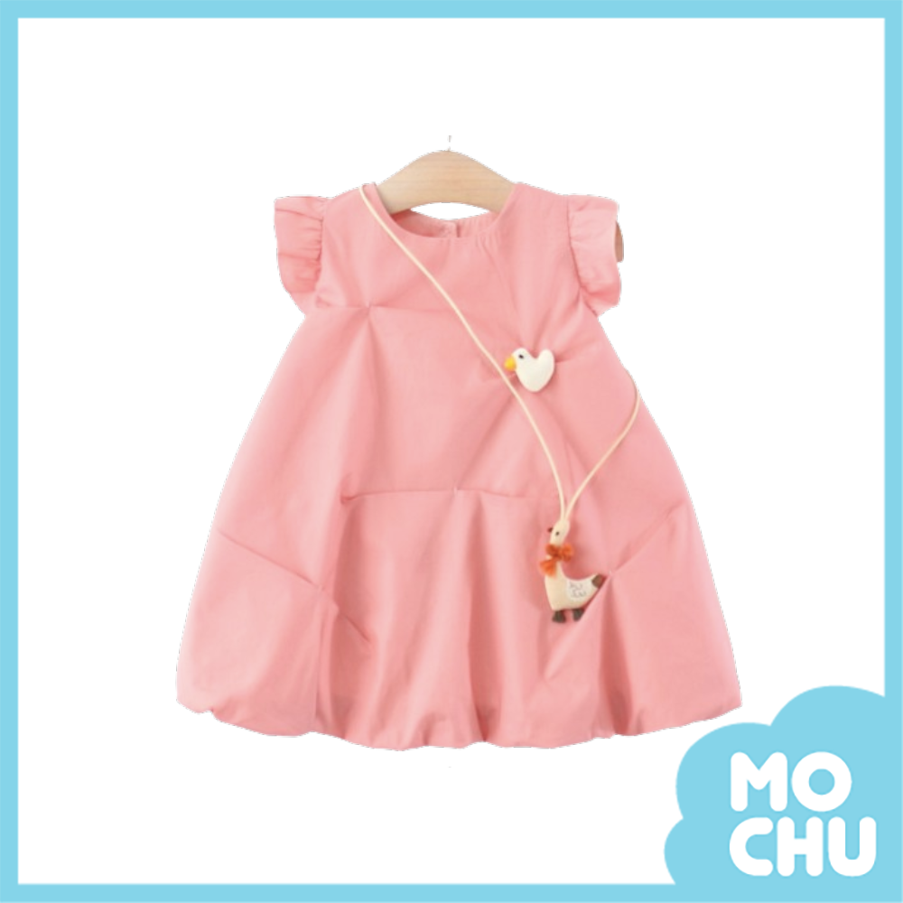 小鴨抓褶飛袖連身裙(二色)