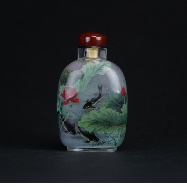 鹿港窯典藏內畫工藝|金玉滿堂鼻煙壺 富貴魚戲象徵財運亨通與吉慶盈門