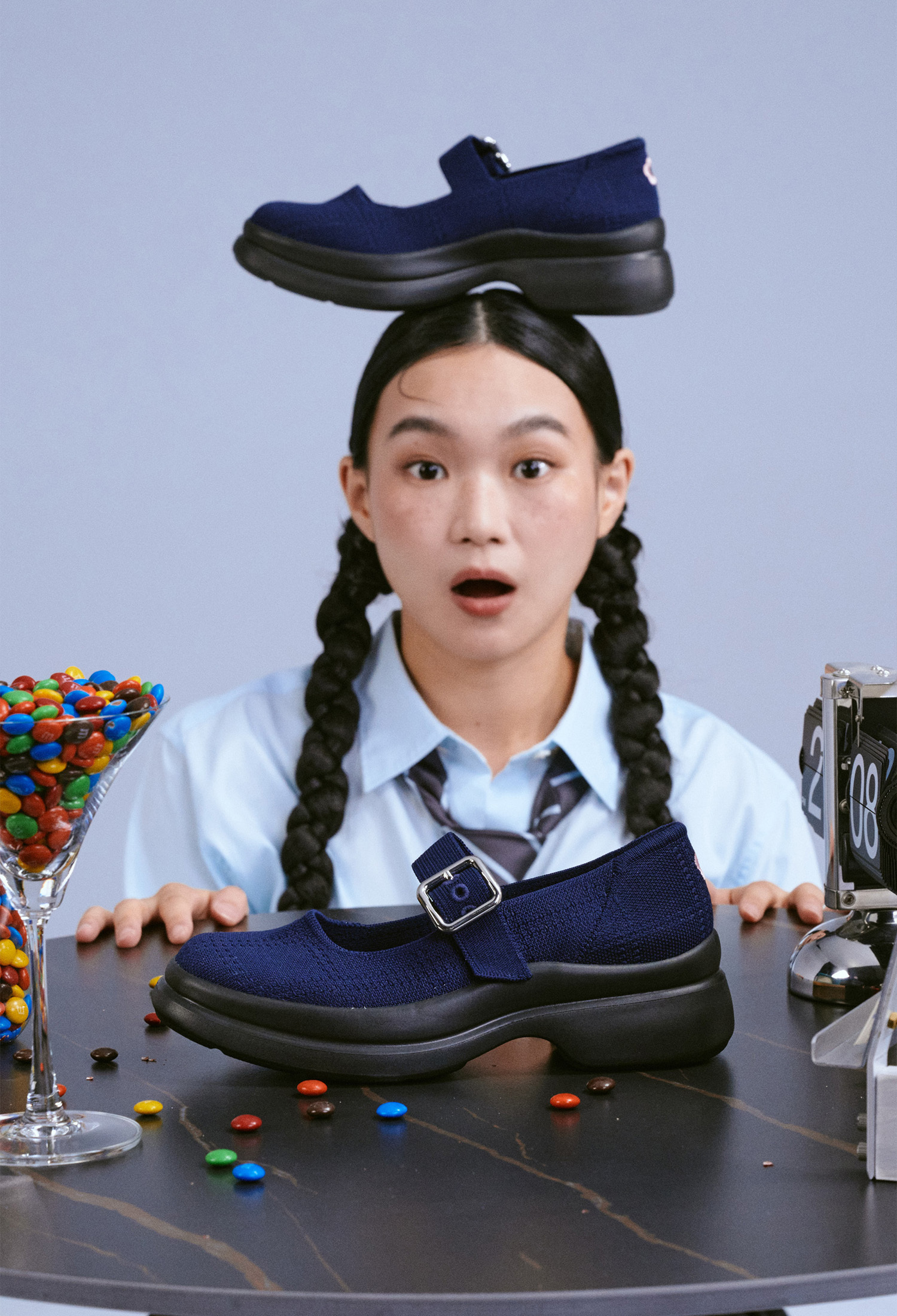 琪琪學院厚底鞋 藍格紋