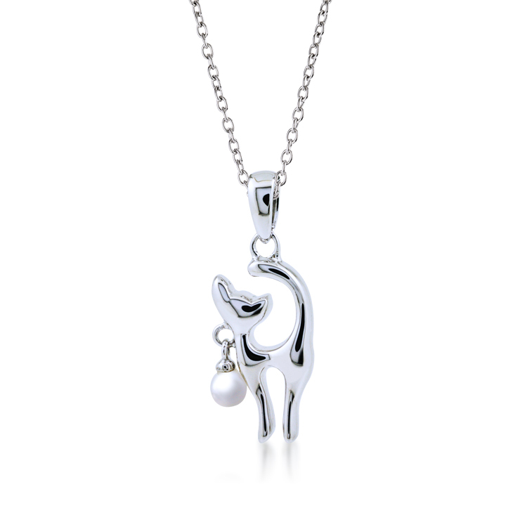 925純銀「Cat 躲貓貓」天然珍珠項墜+贈白鋼項鍊-SPP0001