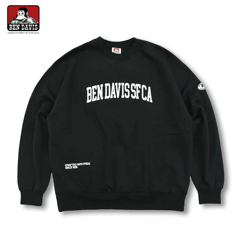 【 BEN DAVIS | ARCH LOGO CREW SWEATER 撞色縫線刺繡內刷毛大學TEE - 2色】