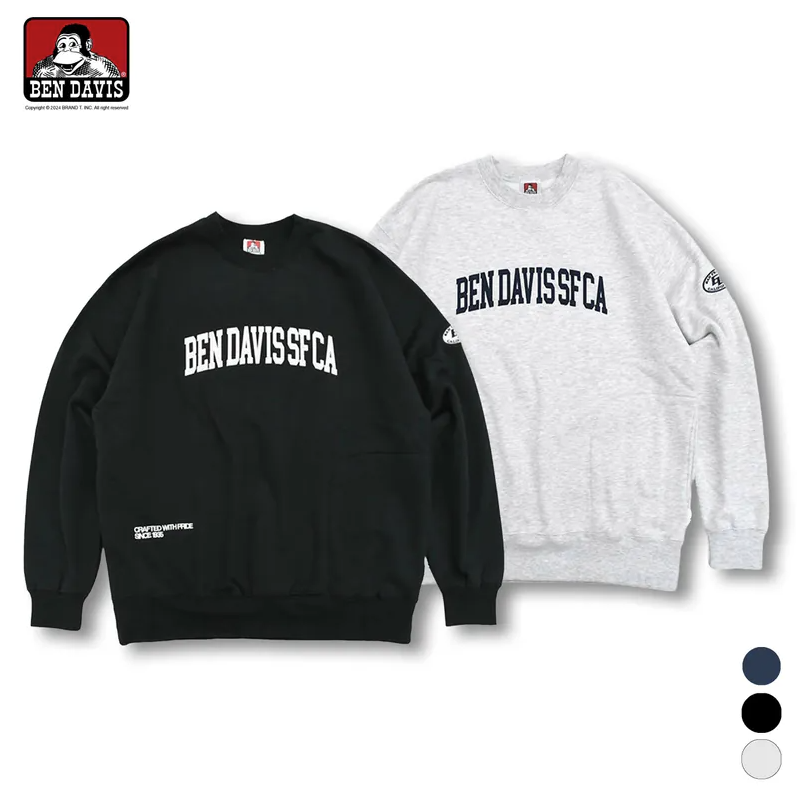 【 BEN DAVIS | ARCH LOGO CREW SWEATER 撞色縫線刺繡內刷毛大學TEE - 2色】
