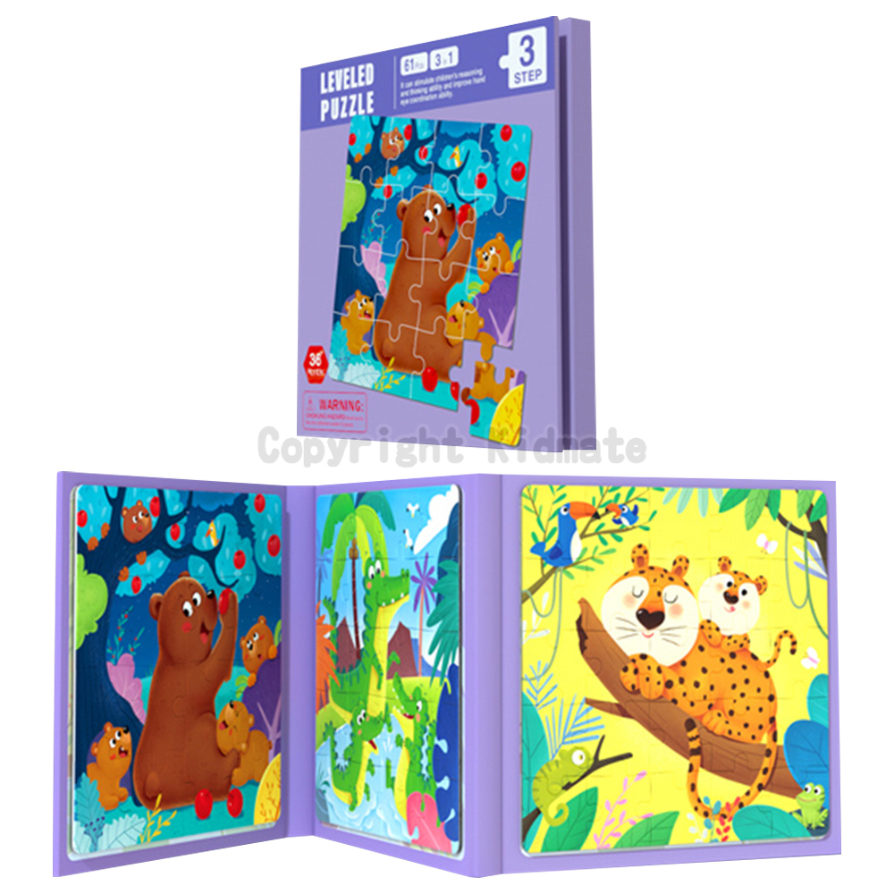 《 KIDMATE 》  磁性拼圖書-三階森林動物