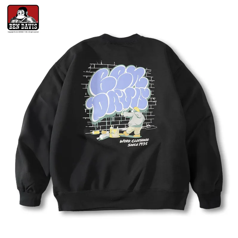 【 BEN DAVIS | WALL ART CREW SWEATER 猿人刷油漆泡泡內刷毛大學TEE - 2色】