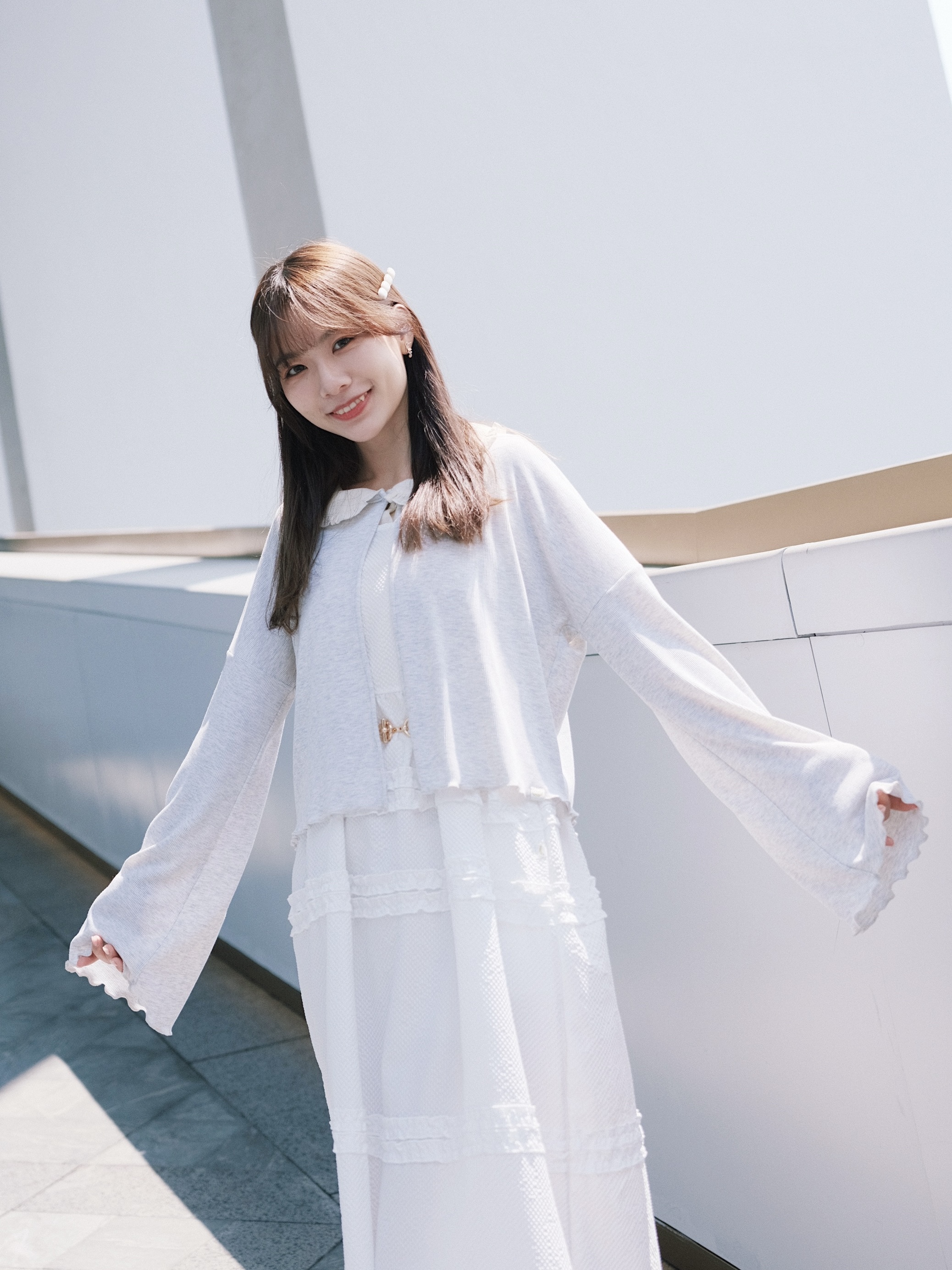 三色 / 雪花單鈕喇叭袖外套 / Melange Button Trumpet Sleeves Jacket