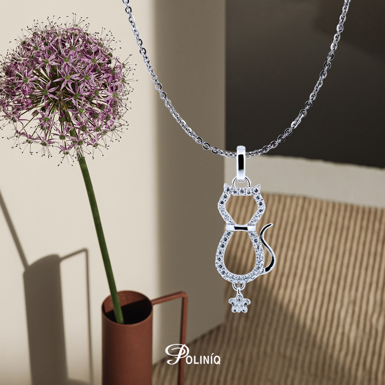 925純銀「Cat 喵星人」晶鑽項墜+贈白鋼項鍊-ADSNP0151