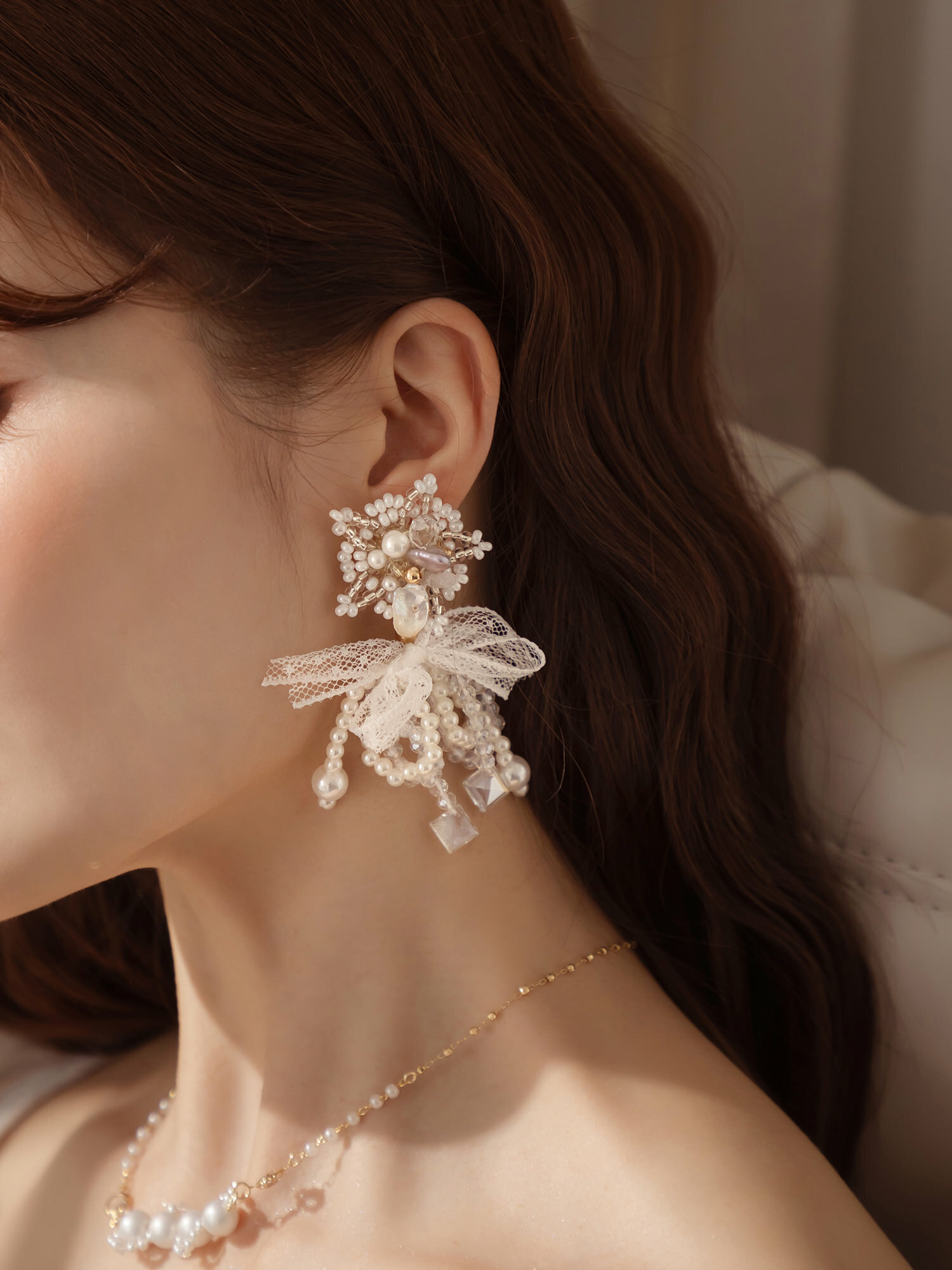 希卡魔法儀式。(2way)MUCHAT手作14KGP天然珍珠蝶結純銀針耳環