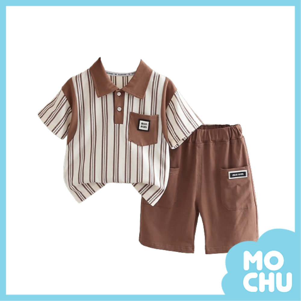 翻領豎條polo套裝(三色)