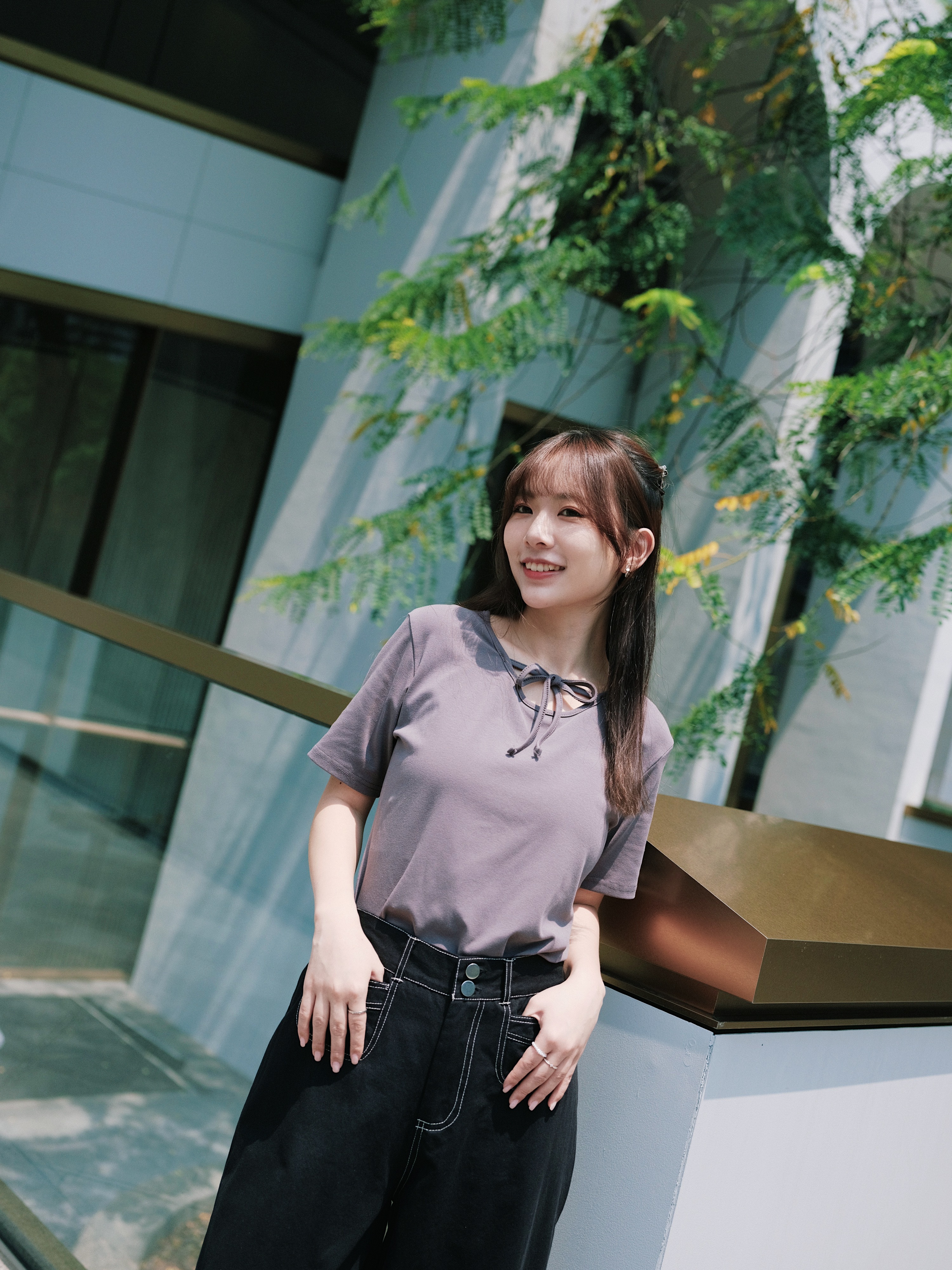 三色 / 純棉前蝴蝶結短袖上衣 / Front Tied Cotton Tee