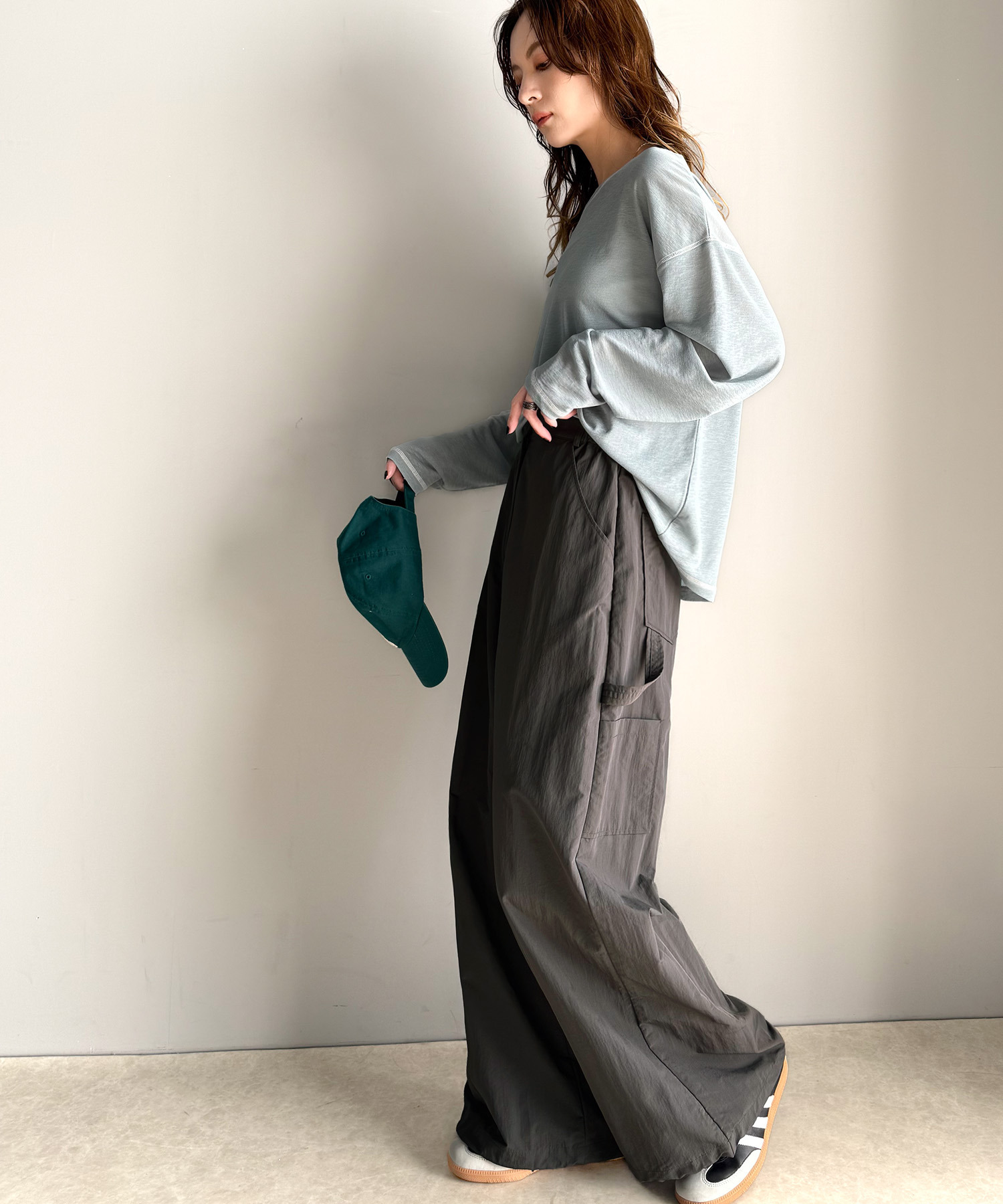 🇯🇵 日系品牌 JAVA 微高腰 闊腿 口袋 尼龍鬆緊工裝褲 落地褲 長褲 抽繩下擺 / 預購