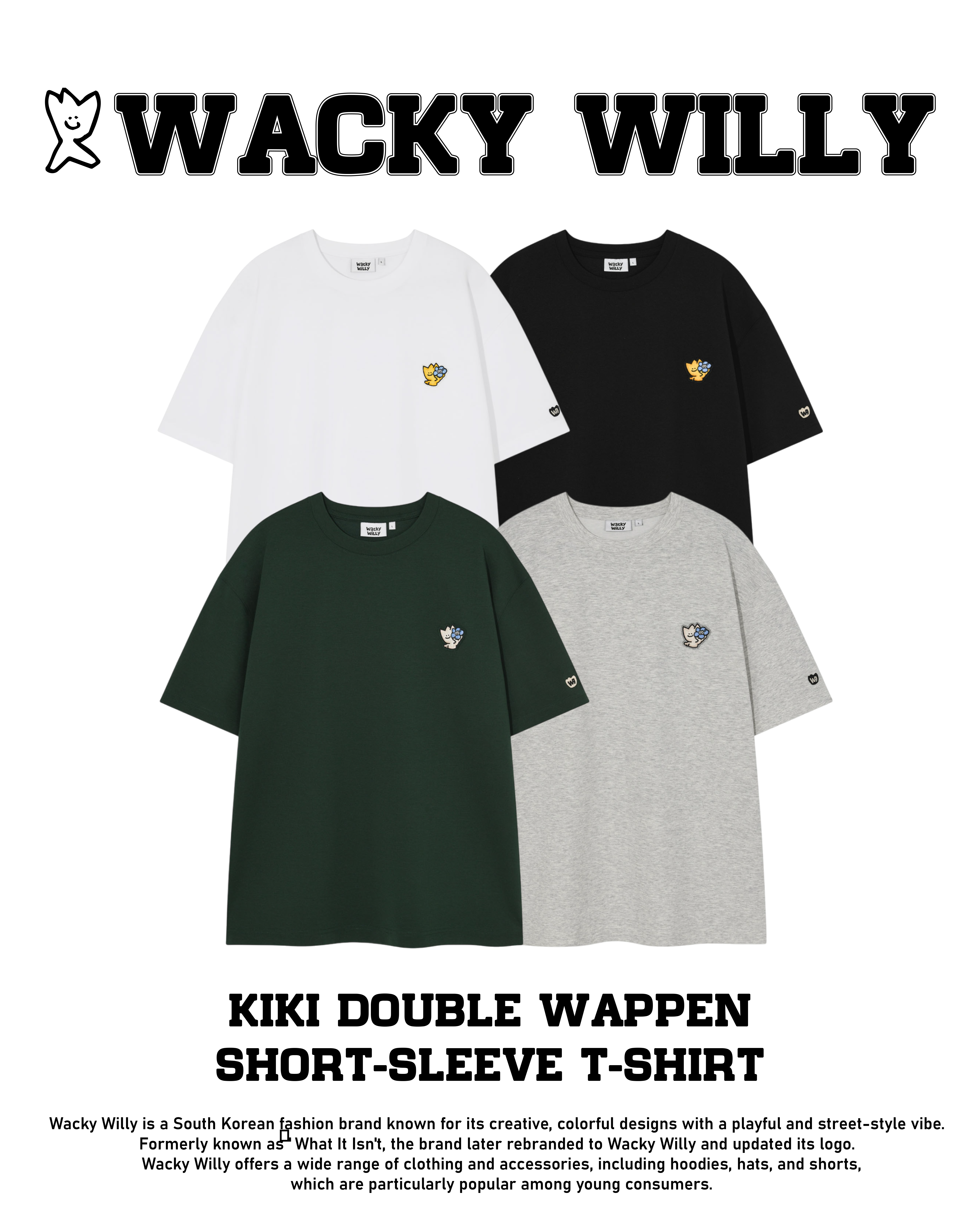 #韓國連線預購 Wacky willy 刺繡LOGO 圓領短踢 4色