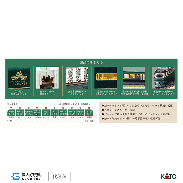 KATO 10-1966 柴聯車 87系 觀光豪華寢台 TWILIGHＴ EXPRESS 瑞風 增結 (6輛)