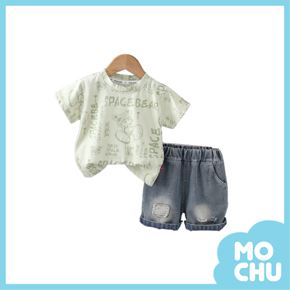 帥氣小熊短袖套裝(三色)