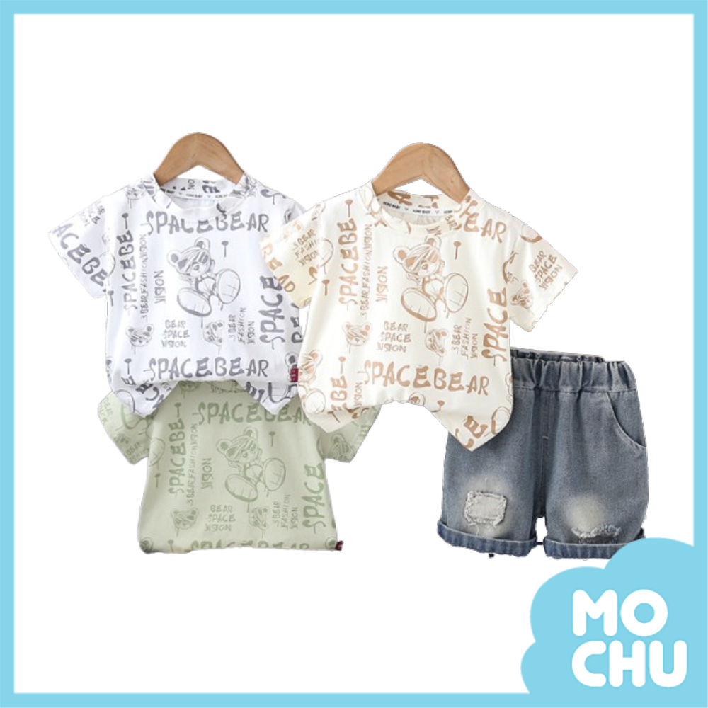 帥氣小熊短袖套裝(三色)