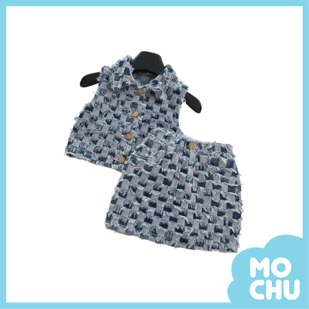 棋盤格抽鬚牛仔兩件式套裝