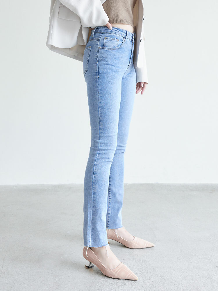 SALE500 後壓褶不收邊窄管牛仔褲