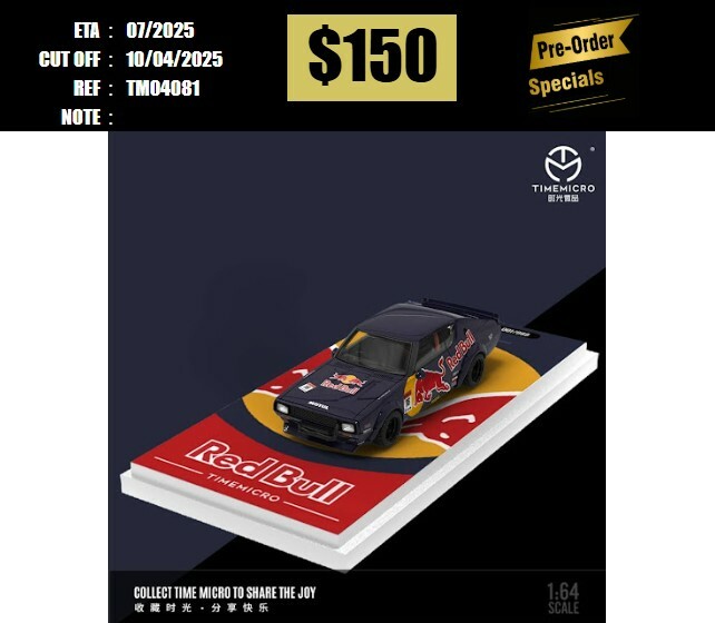 PO-$150 * TIME MICRO * 1:64 NISSAN SKYLINE KPGC110 WIDE BODY RED BULL [OD08/04]