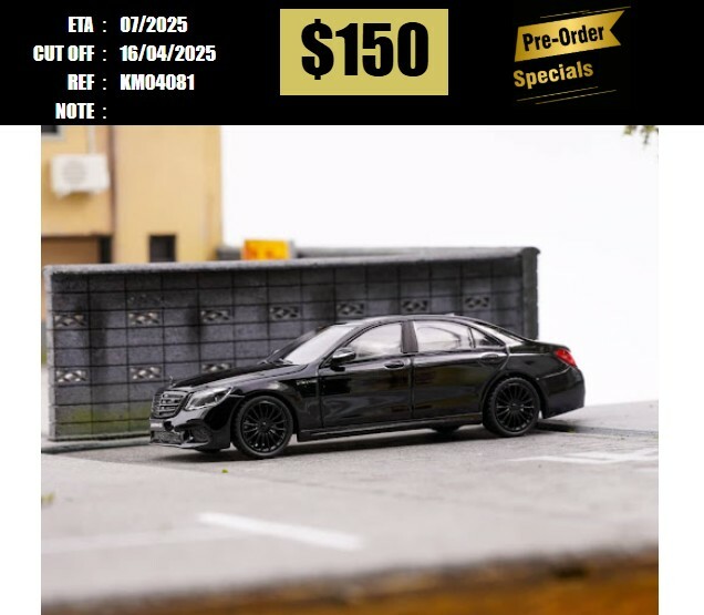 PO-$150 * KING MODEL * 1:64 MERCEDES BENZ S CLASS W222 AMG S65L V12 FULL BLACK [OD08/04]