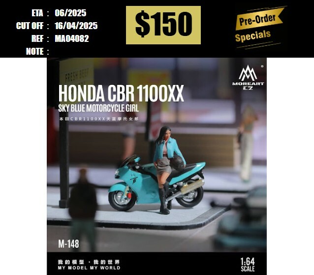 PO-$150 * MOREART * 1:64 FIGURE - HONDA CBR1100XX MOTORCYCLE AND FIGURE SET(MO222148) [OD08/04]