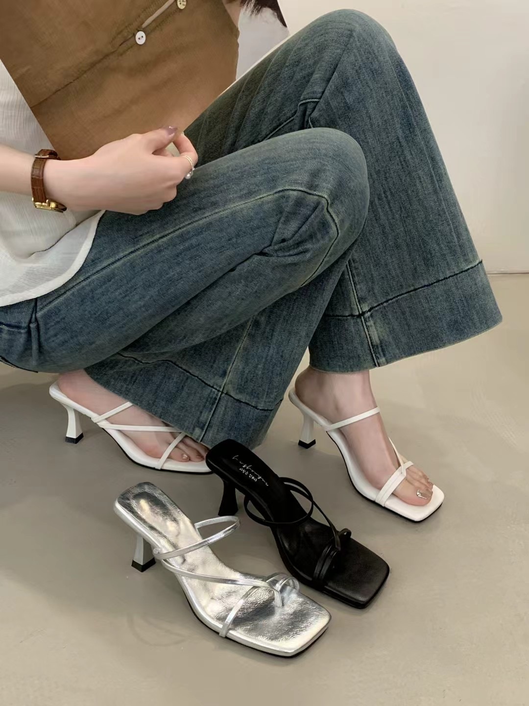 (銀37)性感線條套趾高跟鞋